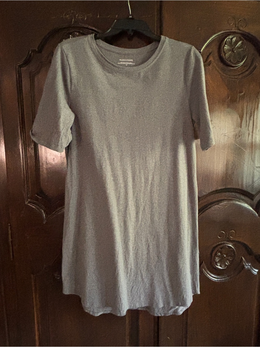 Eileen Fisher Short Sleeve Crewneck Tee Dress in Heather Gray